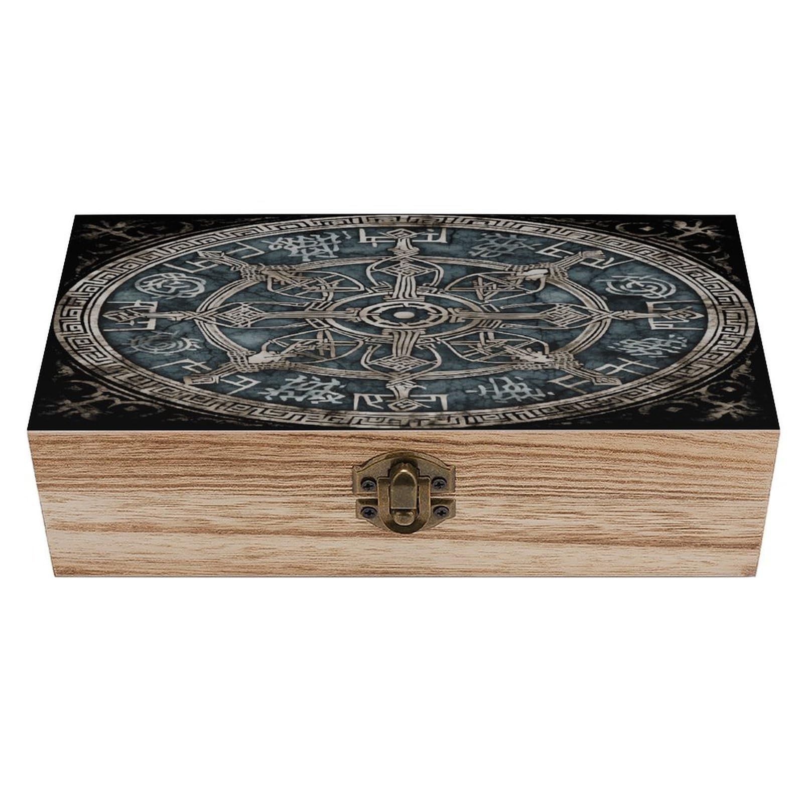 VstaDank Helm of Awe Wooden Keepsake Box with Hinged Lid Solid Wood Gift Boxes Beautifully Keepsake Box Jewellery Organiser Retro Memory Treasure Case with Lids Decorative Boxes
