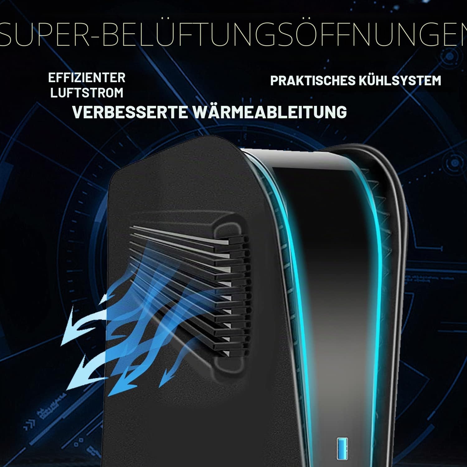 ElitePlay Schwarze digitale Frontplatte für PS5 mit Kühlungsöffnungen, gebogene Ersatzplatten, Zubehör für Playstation 5 Digital Edition
