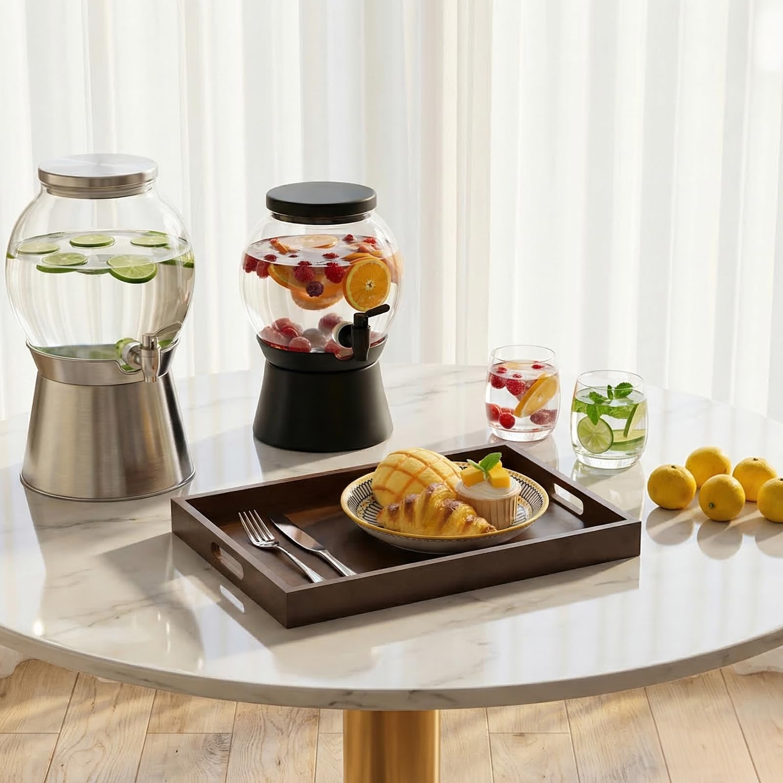 Bandeja grande de madera de bambú con asa, rectangular de madera maciza natural, color nogal negro. Adecuado para almuerzo, cena, café, bares de fiesta. (14.9 x 10.2 x 1.57 pulgadas)