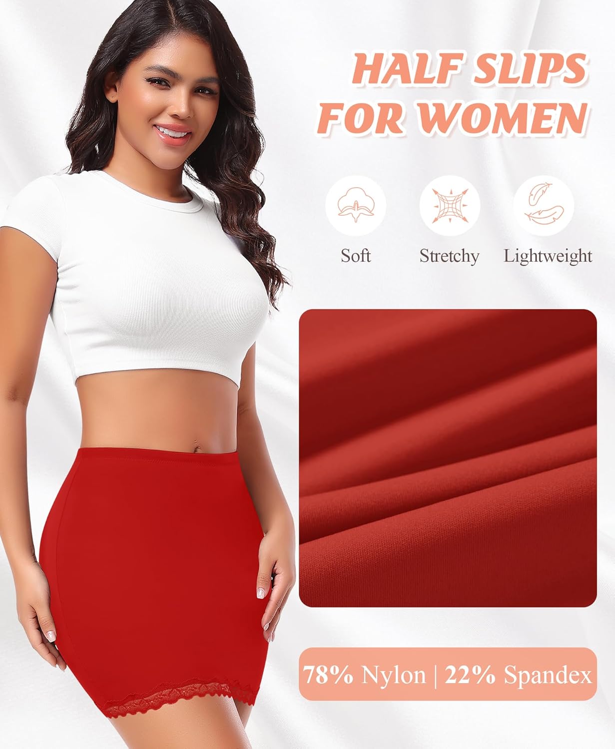 DERCA Half Slips for Women Under Dress Non Cling Lace Trim Slip Skirt Above Knee Underskirt for Dresses - Image 3