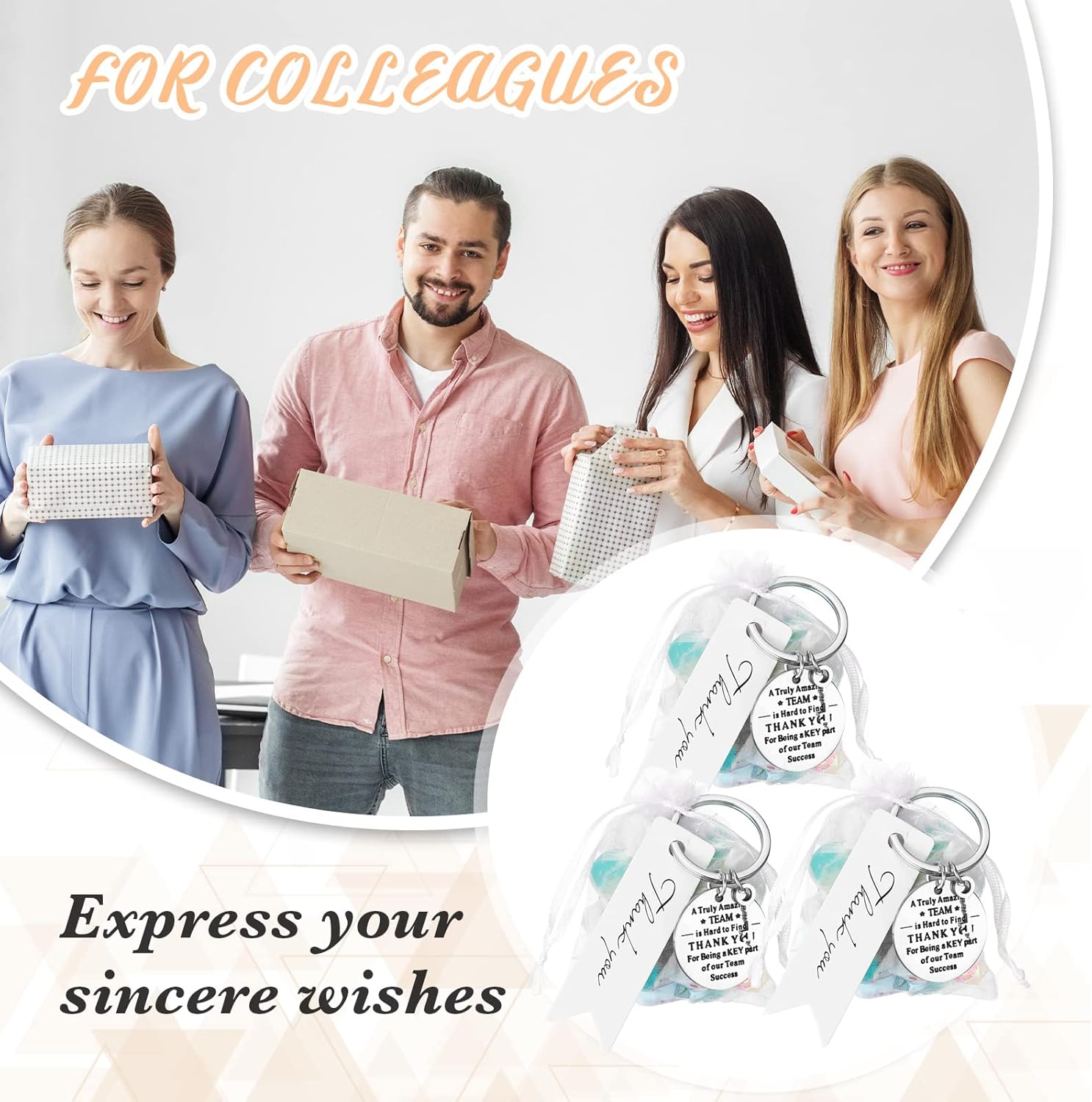 Yinkin 36 Pcs Employee Appreciation Gifts Thank You Coworker Keychain Gifts with Organza Bags and Thank You Cards (White) - Image 3