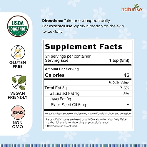 Miniatura 4 de Naturise Aceite de semilla de comino negro orgánico USDA - Aceite de semilla negra Nigella Sativa orgánico prensado en frío y sin refinar en botella