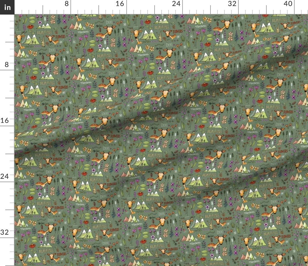 Spoonflower Fabric - Wild Deer Forest Wilderness Mountains Adventure Flowers Printed on Petal Signature Cotton Fabric by The Yard - Sewing Quilting Apparel Crafts Decor