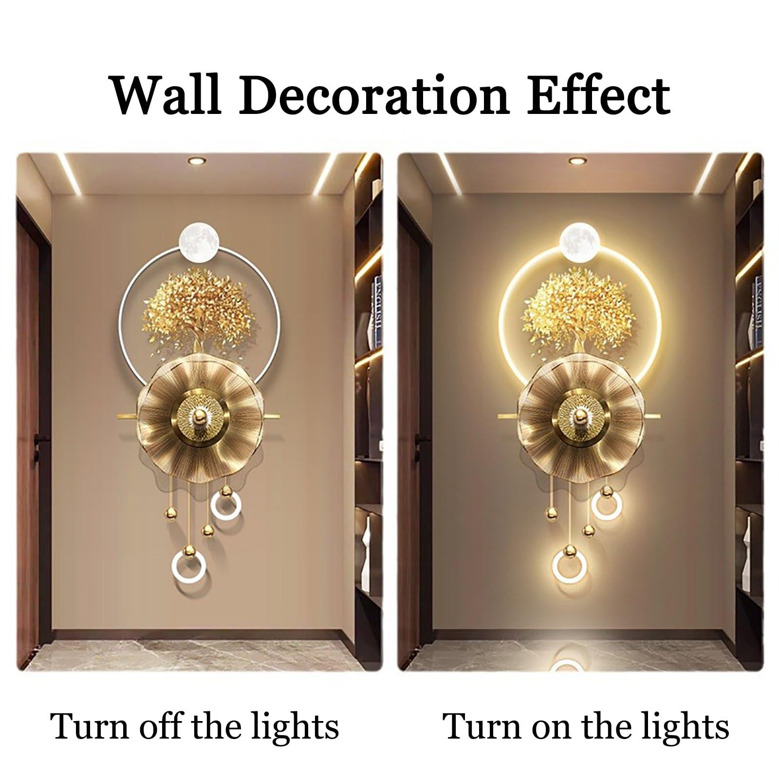 3D Große Wandkunst Dekor mit LED-Beleuchtung für Wohnzimmer und Korridor, kreatives Landschaftsdesign