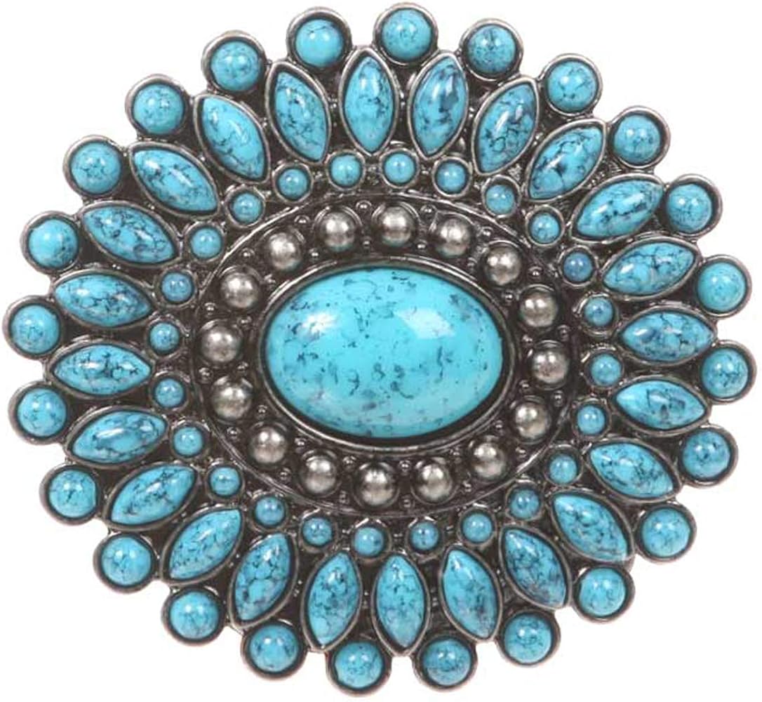 Amazon.com: Oval Flower Turquois Stone Belt Buckle  display picture 1