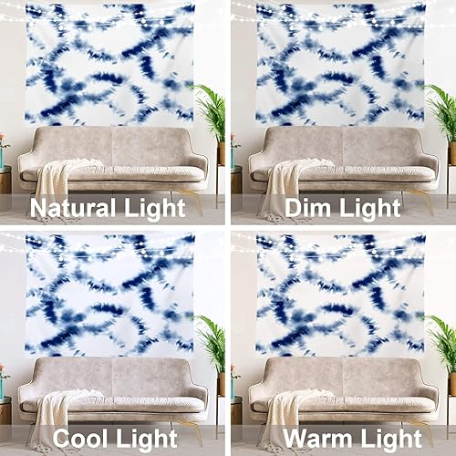 Miniatura 6 de Shrahala Tapiz de pared de Shibori moderno índigo, tinta abstracta azul para colgar en la pared, tapiz grande decorativo de fibra de poliéster,