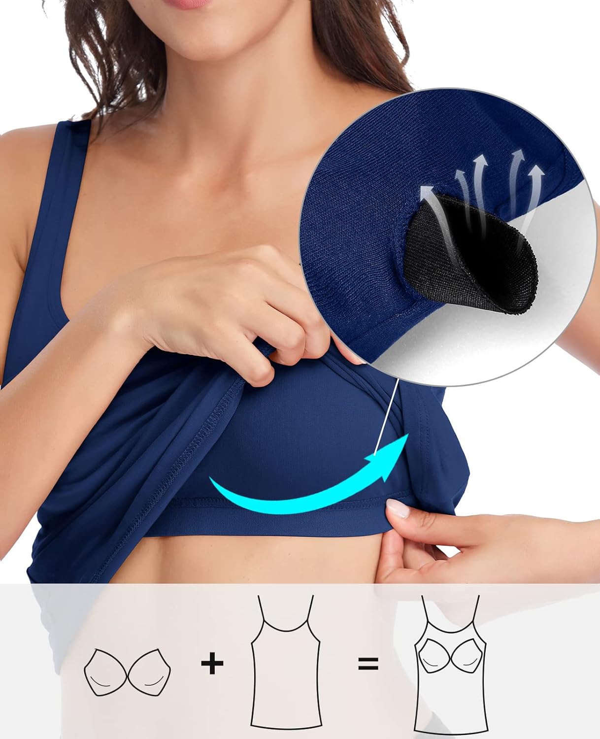 V FOR CITY Tank Top for Women with Built-in Padded Bra Adjustable Wide Strap Camisole Cotton Cami Shirts - Image 4