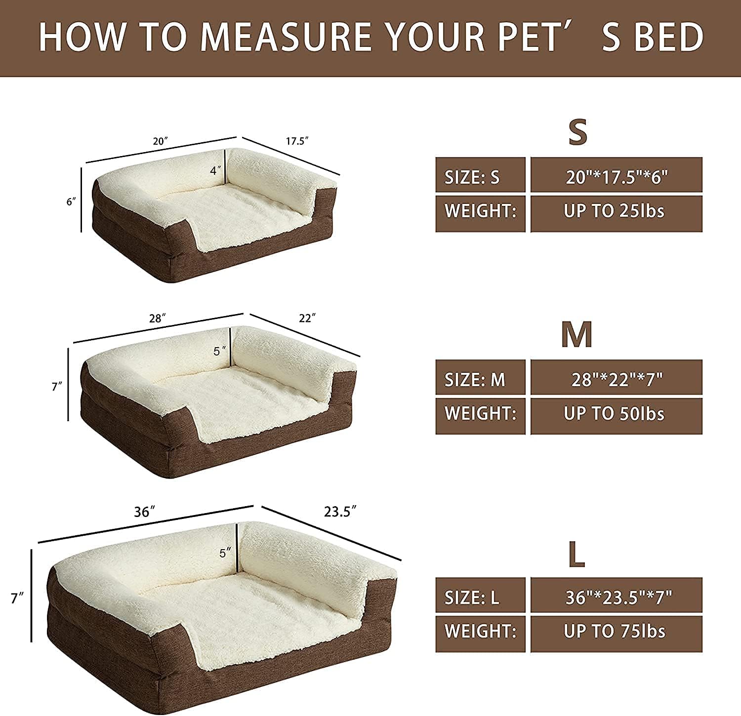 TumiMallody Dog Sofa Bed, Memory Foam Dog Couch Orthopedic Egg Crate Pet Bed Washable Dog Bed with Removable Washable Cover and Non-Slid Bottom (Small (20" x 17" x 6"), Brown) : Pet Supplies
