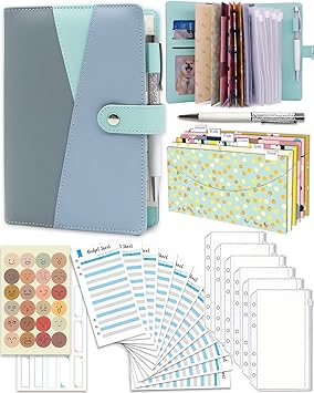 Budget Binder With Zipper Envelopes, Ginmlyda Cash Envelopes for Budgeting Money Saving Sheets, PVC Pockets, Stickers & Pen, Organizer