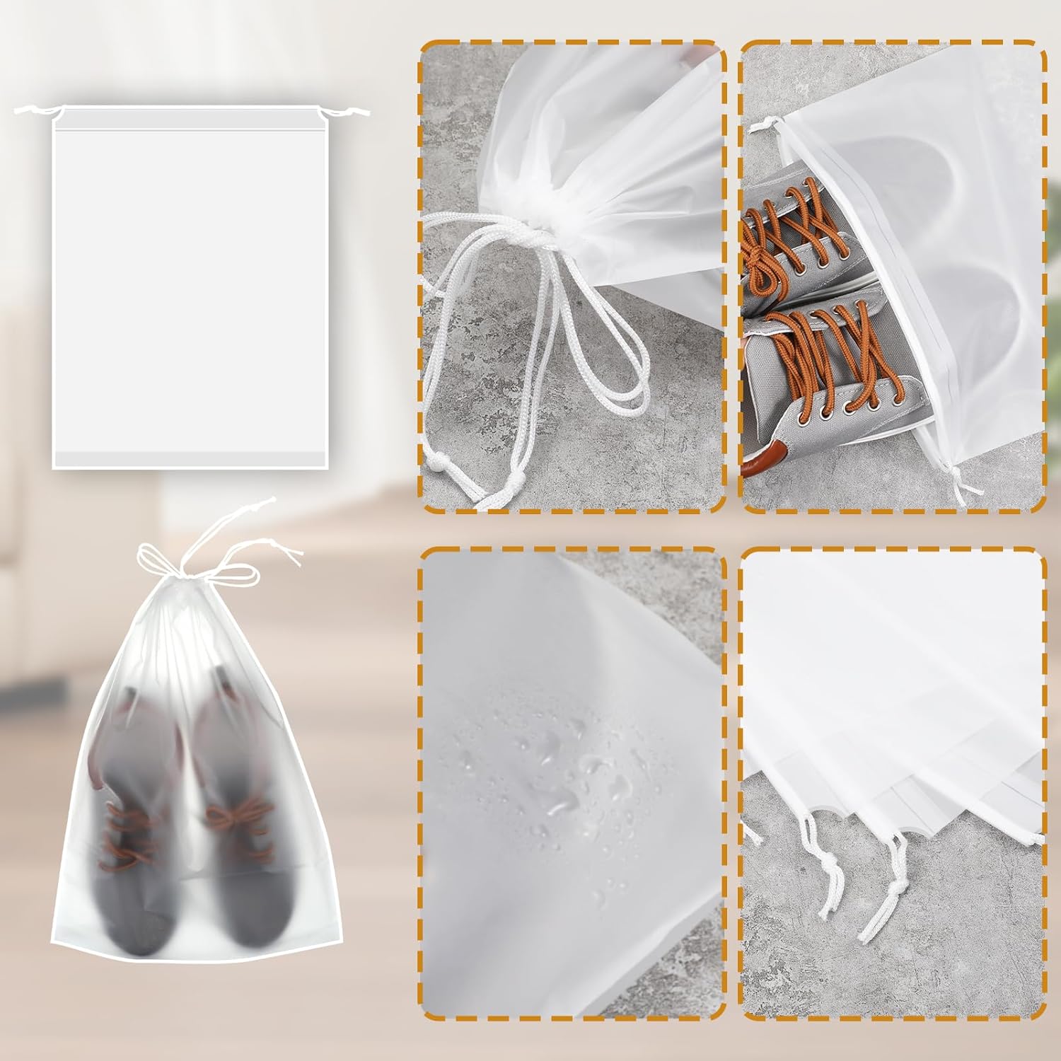 100 Pack Plastic Drawstring Bags Large Clear Shoe Bags for Storage Waterproof Dustproof Portable Shoe Storage with Rope for Packing,Men and Women, 15.7 x 11.8 inches - Image 7