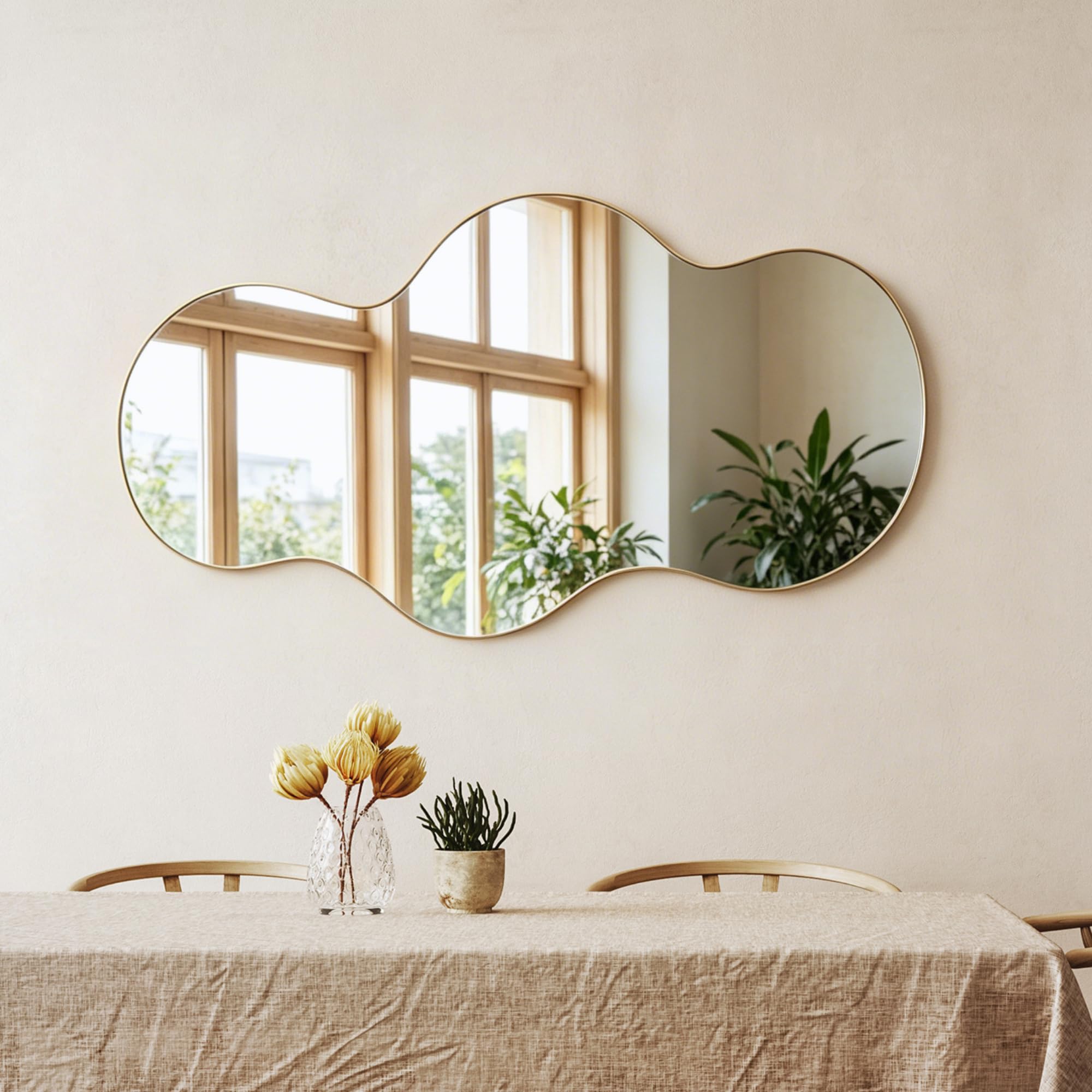 Irregular Wall Mirror,31x17 inch Gold Asymmetrical Mirror, Wall Mounted Mirrors Decorative, Modern Mirror for Bathroom Bedroom Living Room Entryway, Cloud Frameless