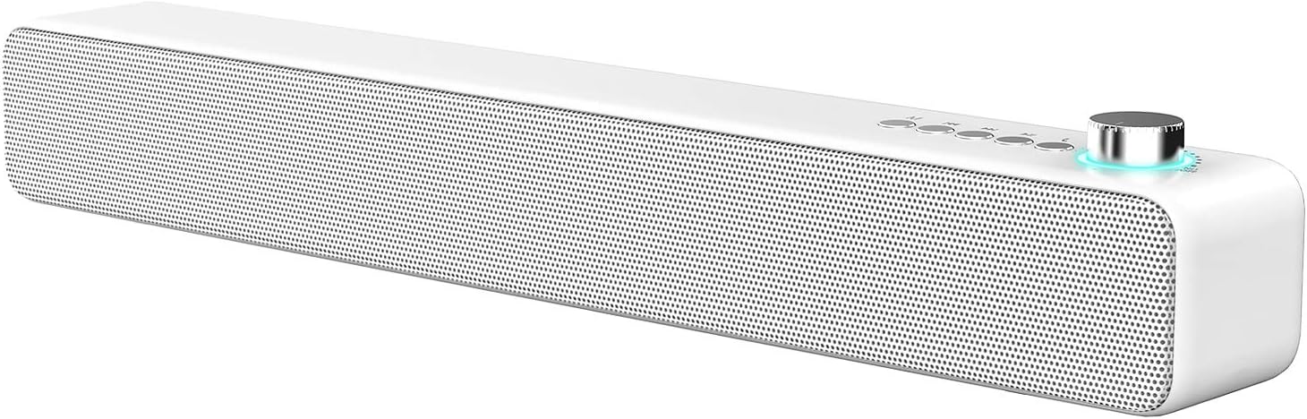 LENRUE PC Soundbar Bluetooth Speakers, Wired and Wireless Speaker 14W 3D Surround Sound with Bass, Support for Projector, Tablet, PC, Desktop, Phone and TV (AUX/RCA, White)