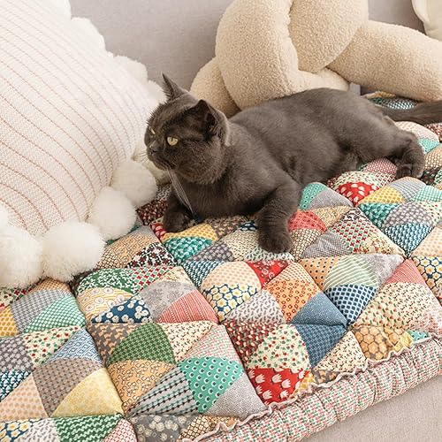 Miniatura 4 de vctops Funda acolchada de algodón con retazos bohemios, diseño floral, para sala de estar, antideslizante, suave, cojín para asiento de silla