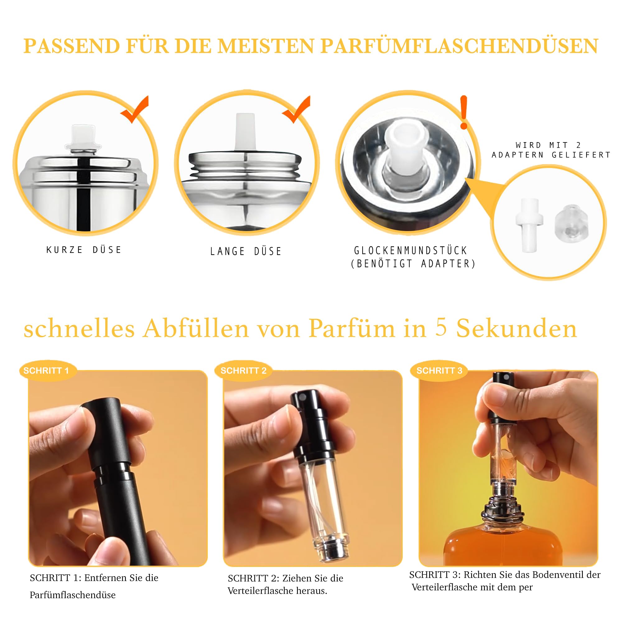 Rocutus Mini-Parfümzerstäuber Set – 6x 5ml, Nachfüllbar, Mit Pumpe & Trichter, Bunt