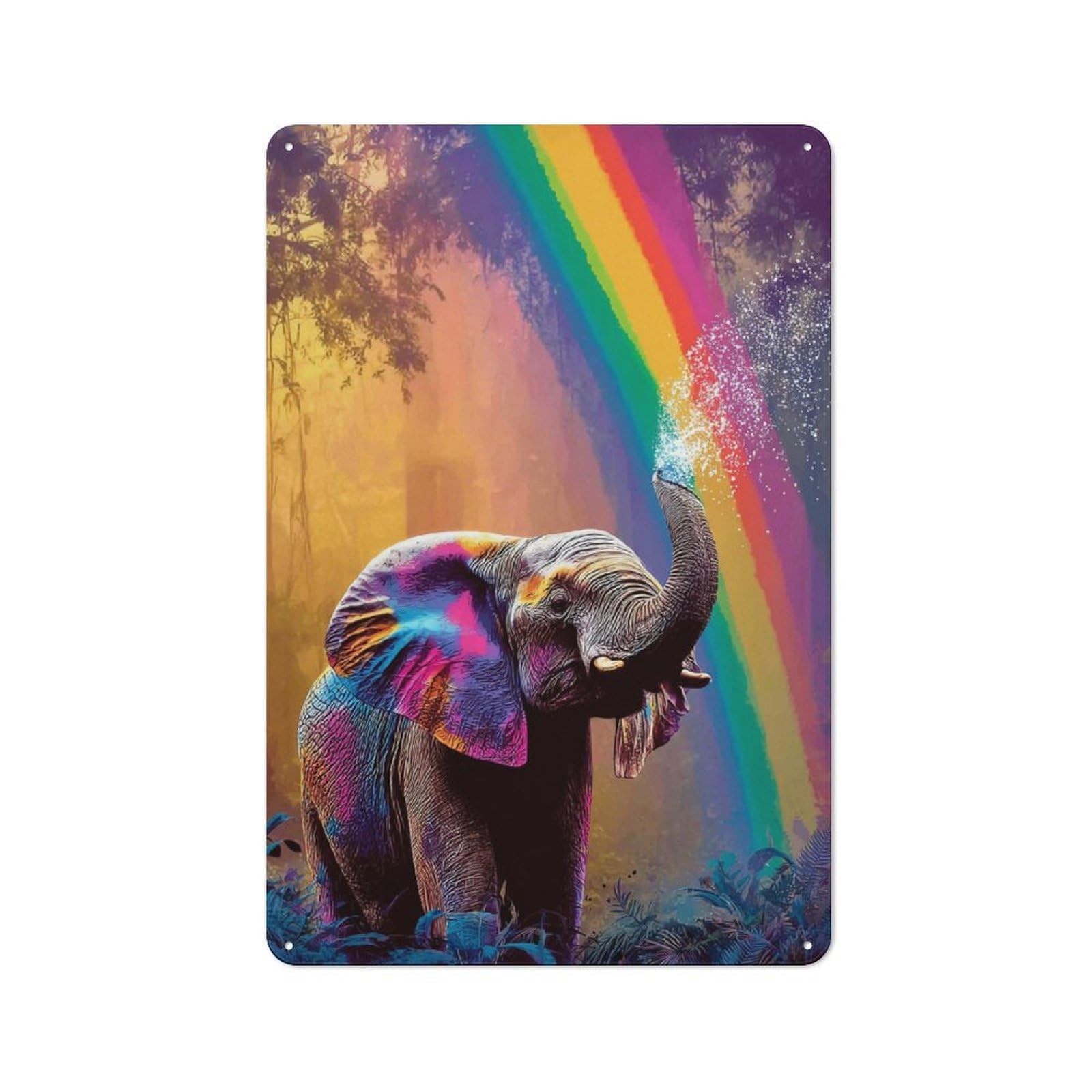 Junmoney Rainbow Elephant In Forest Classic Metal Plaque 30X20cm Featuring Bistro Wall Plaque For Kitchen, Cafe, Pantry Or Dining Room