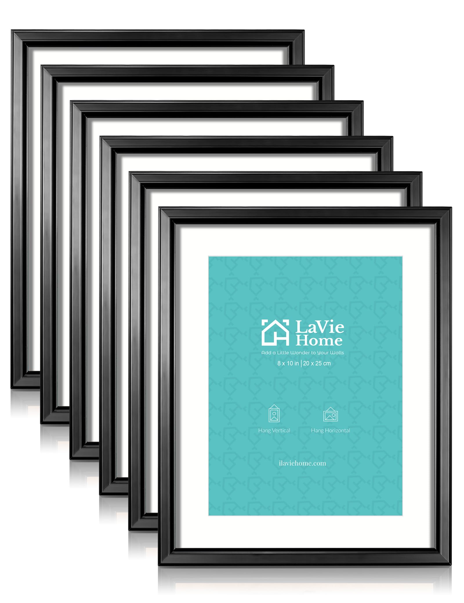 LaVie Home 8x10 Picture Frame Set of 6, Display Picture 5x7 with Mat or 8x10 Without Mat, 8x10 Frame with HD Plexiglass for Wall or Tabletop, Black Classic Collection