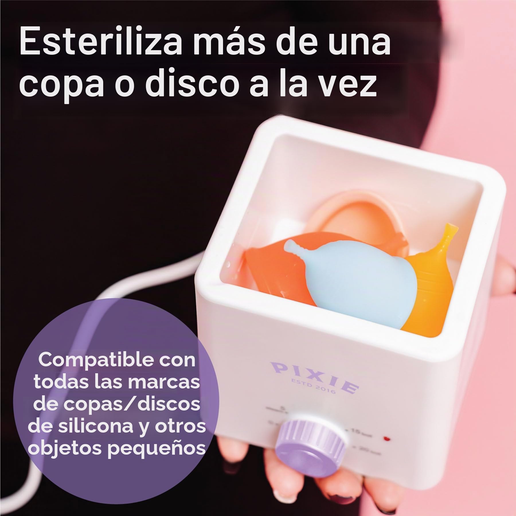 Pixie Menstrual Cup & Disc Boiler Sterilizer - Easily Clean Your Period Cup in Boiling Water! Kills 99.9% of Germs with Cleaner Solution for Feminine Care