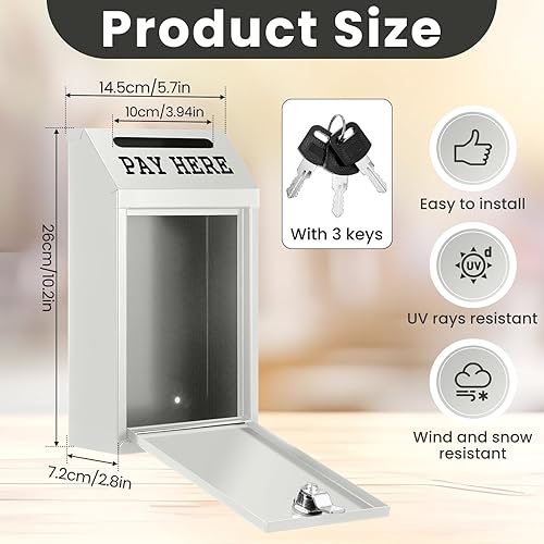 Miniatura 2 de Caja de dinero segura para recolección de dinero, caja de donación de metal con cerradura para montaje en pared preperforado, buzón de entrega de