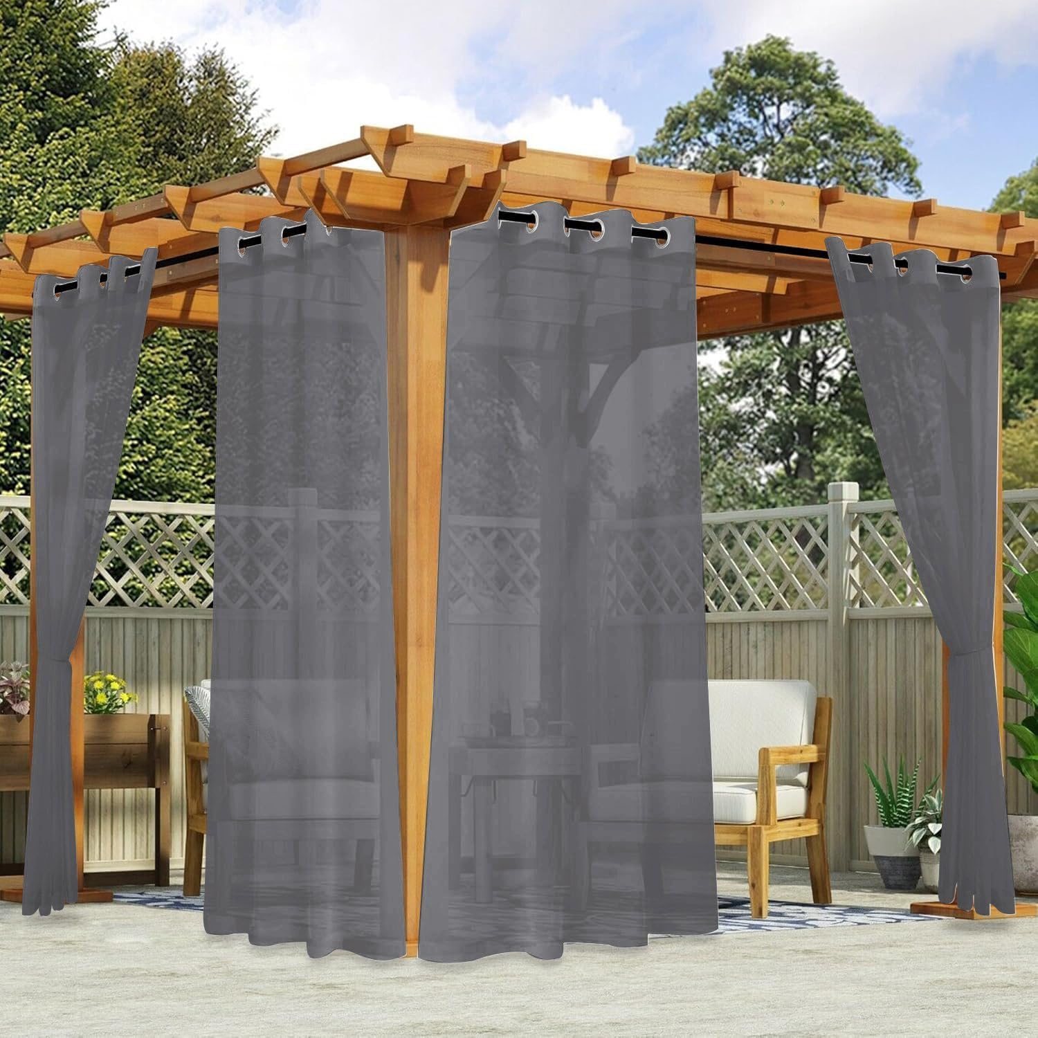 Amazon.com: youleyar Outdoor Sheer Curtains for Patio Waterproof - 2 ...