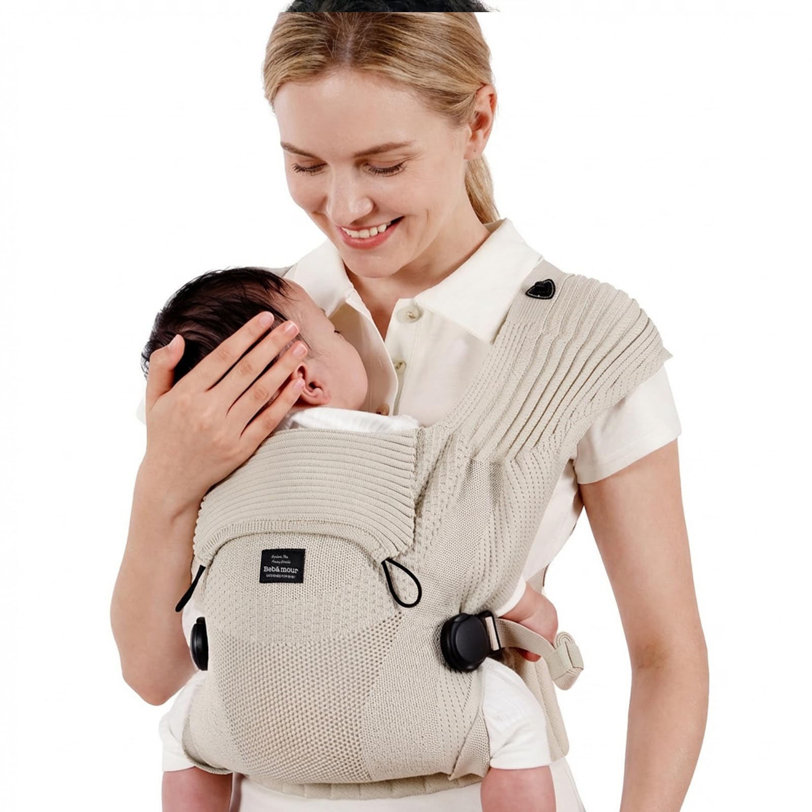 Bebamour Knit Baby Carrier,Cozy and Lightweight Carrier for 4-24 Months,Ergonomic Baby Carrier with Head Hood, Black — view 9