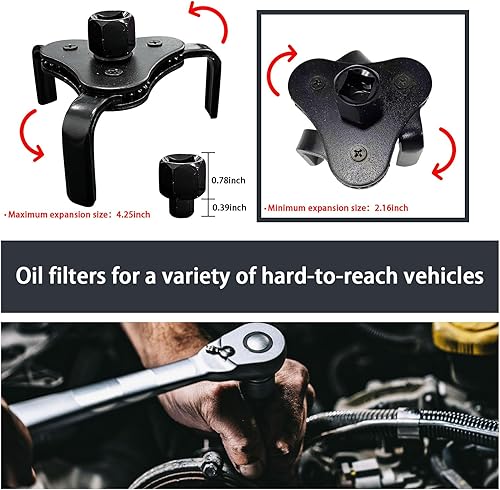 Miniatura 2 de Llave universal ajustable para filtro de aceite, herramienta de extracción de filtro de aceite de 2.1 pulgadas y 4.2 pulgadas de diámetro,