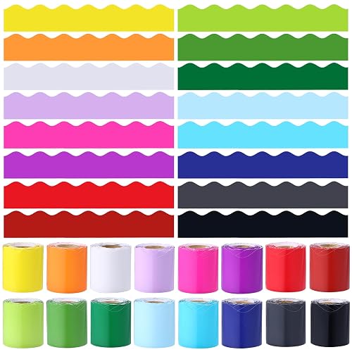 16 Roll 524 ft Bright Bulletin Board Borders Colorful Scalloped Rolled Borders for Bulletin Board Trim Decorations for School Classroom Teachers Home DIY Posters (Basis)