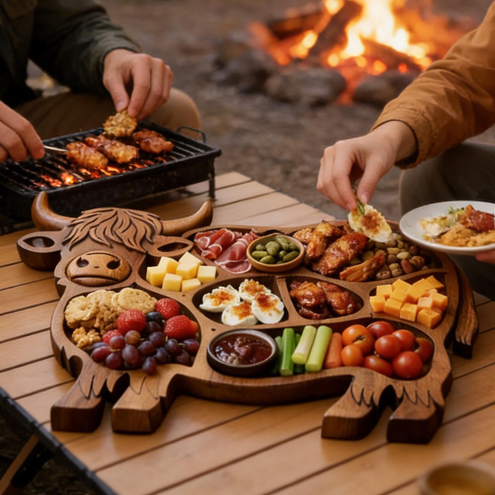Tabla de charcutería – Plato de servir con diseño de vaca para cocina del hogar, mesa de comedor, banquetes, reuniones familiares, aperitivos de vacaciones, frutas, carne, queso, galletas
