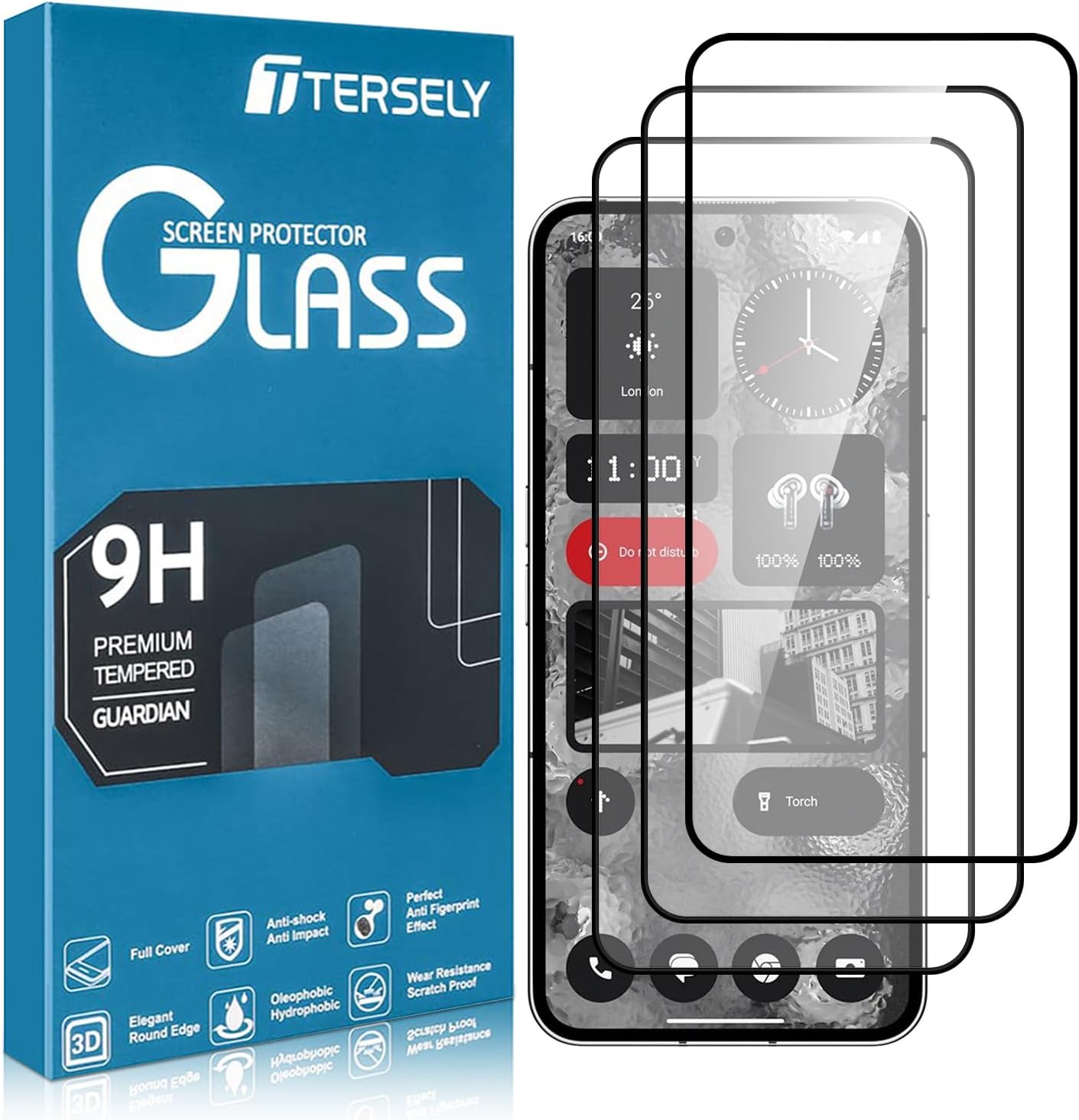 T Tersely [3 Pack] 9H Tempered Glass Screen Protector for Nothing Phone 2, Case Friendly, Ultra-clear, Shatterproof Anti-Scratch Film Screen Protector