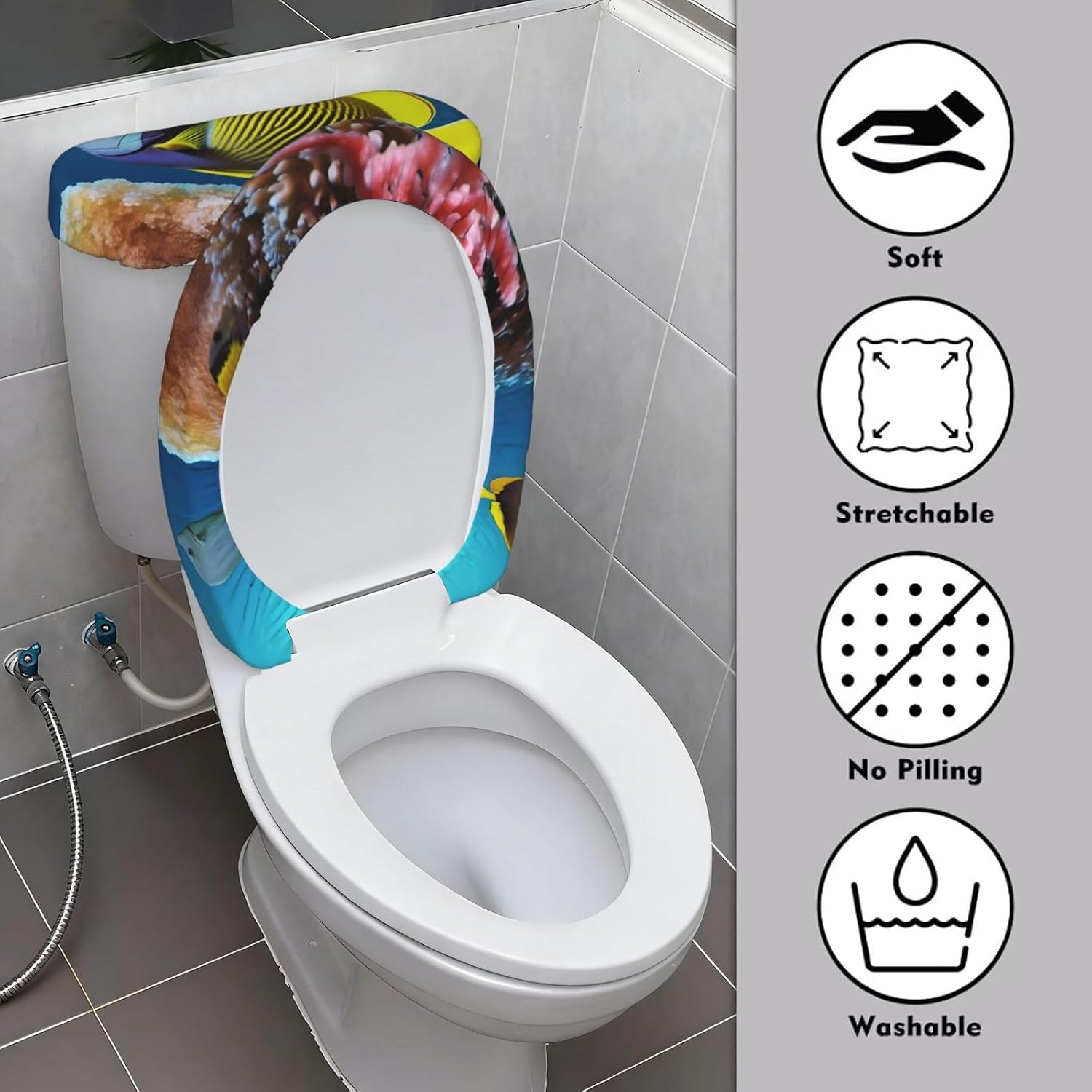 2 Pcs Toilet Lid Cover And Toilet Tank Cover Washable For Bathroom Decor image 3