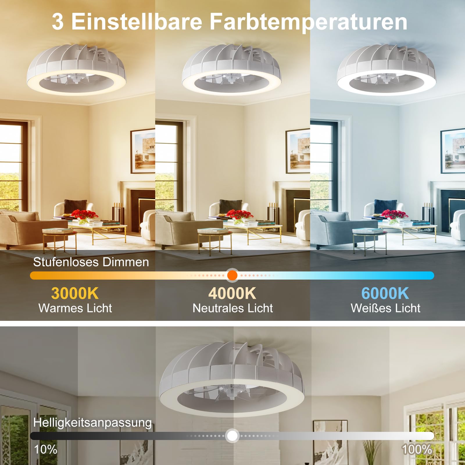 Deckenventilator mit Beleuchtung Leiser, 46CM RGB Deckenventilator mit licht und Fernbedienung, Dimmbar Deckenlampe mit Ventilator für Schlafzimmer, Wohnzimmer