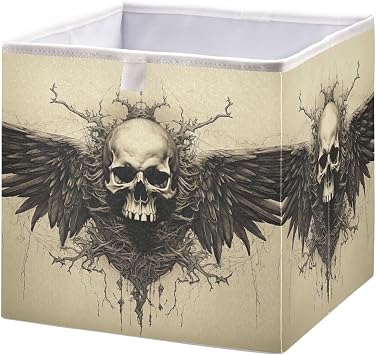 Collapsible Storage Cube Gothic Skull with Wings Print, Organizing Basket with Reinforced Board for Shelf Closet Cabinet 15.710.66.9 IN