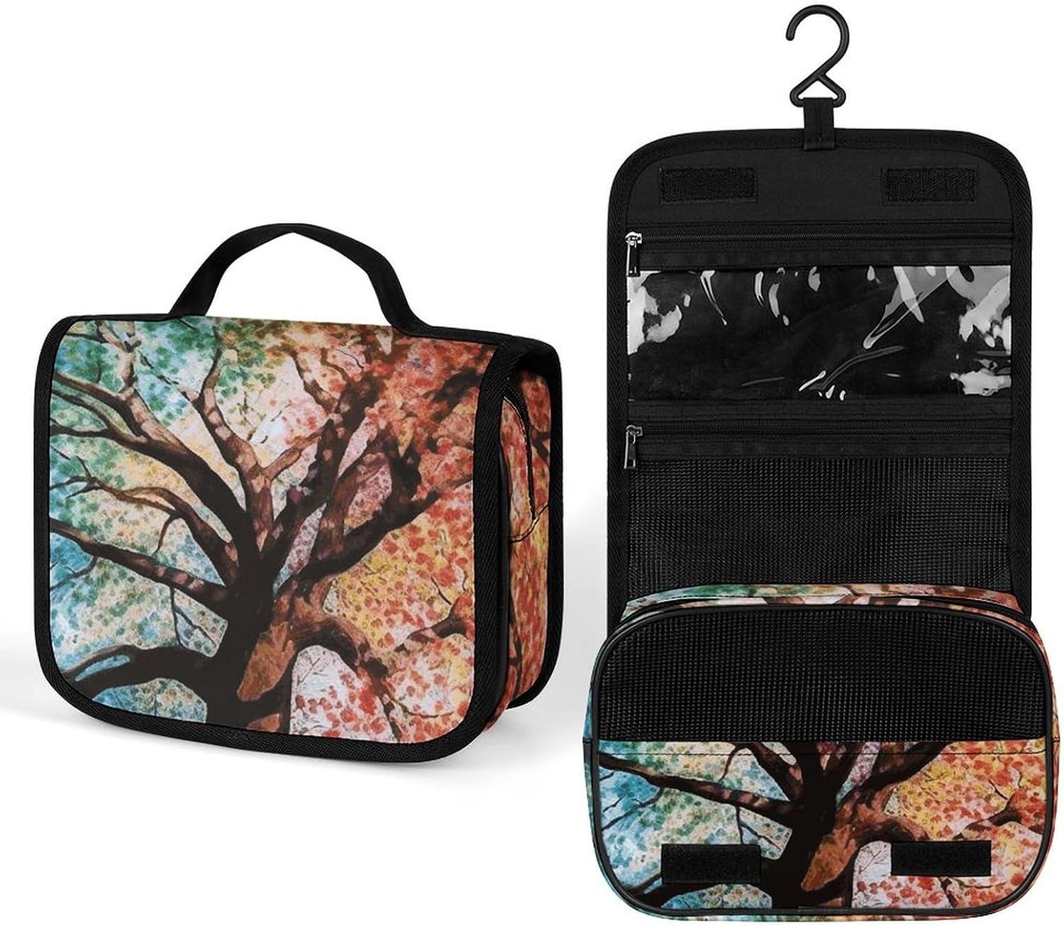 Toiletry Bag for Women Men Colorful Tree Makeup Bag with Hanging Hook Waterproof Bathroom Cosmetic Bag Large Capacity Travel Bag for Toiletries Accessories image 4
