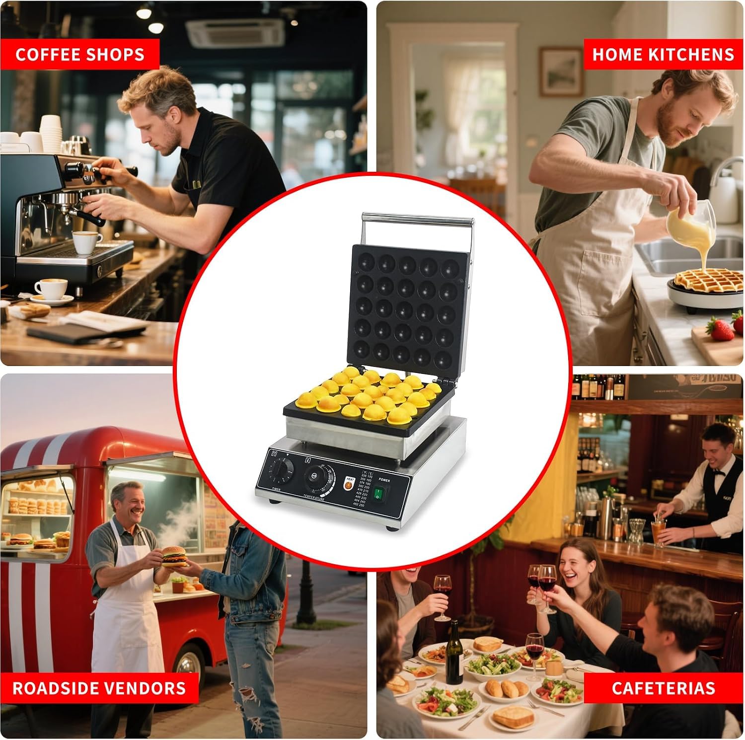 Piastra Elettrica Professionale per Waffle A Bolle, Set da 25 Piastre Antiaderenti in Acciaio Inox, Temperatura Regolabile da 50 A 300 °c/122 A 572 °f, Ideale per Ristoranti, Famiglie E Negozi