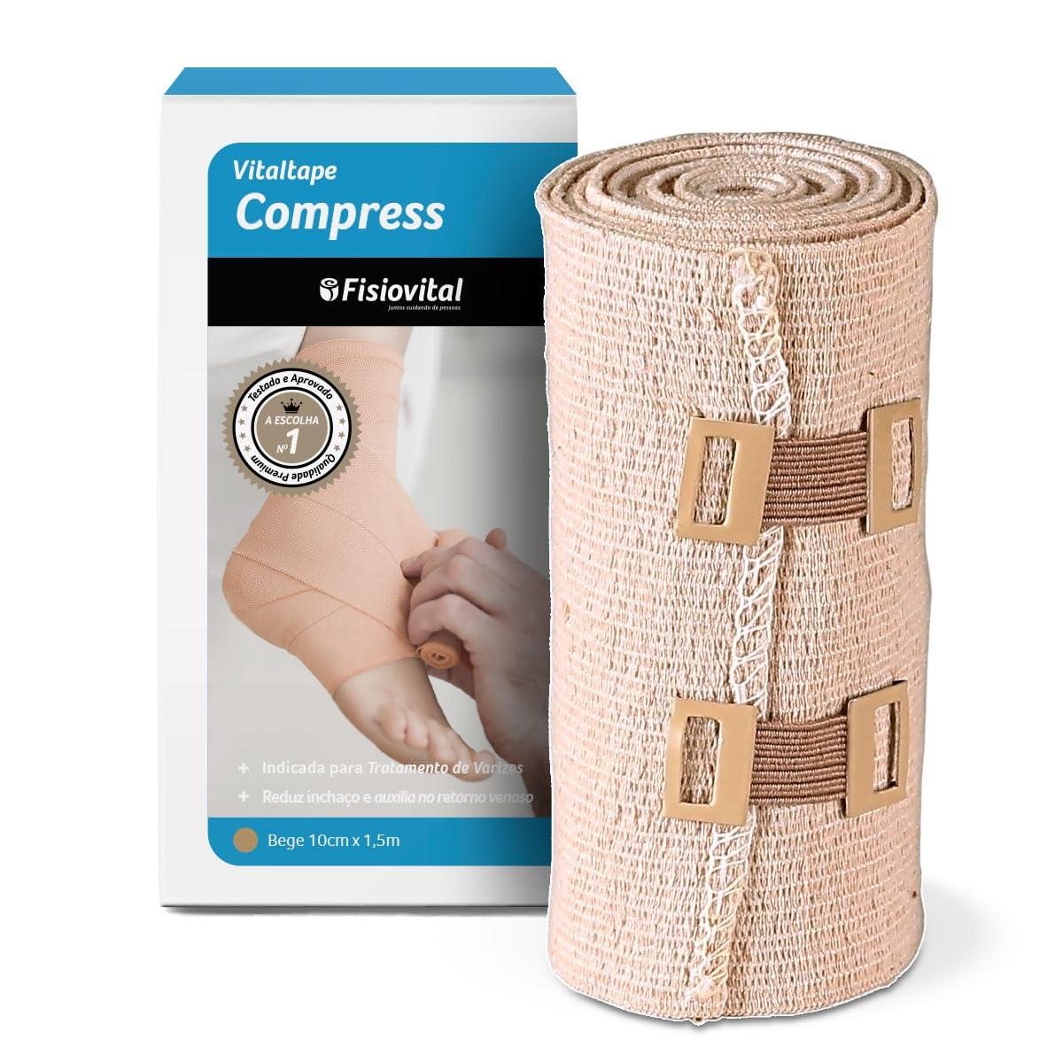 Atadura Elastica 10cm 1,5m Bege Fisiovital VitalTape