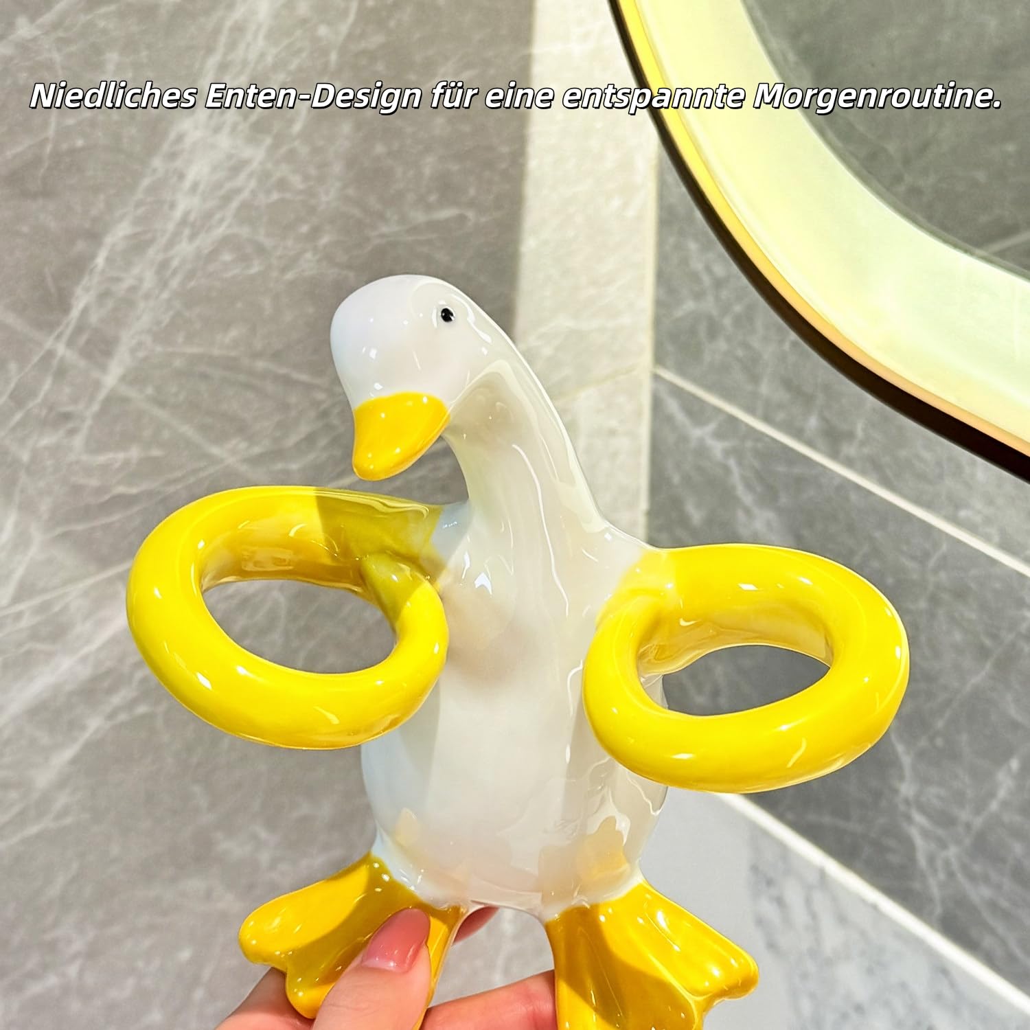 Ceramiczny uchwyt na szczoteczki do zębów, wzór kaczki, 2 szerokie otwory na szczoteczkę do zębów i pastę do zębów, stabilny do łazienki i umywalki (zestaw 4 szt.)