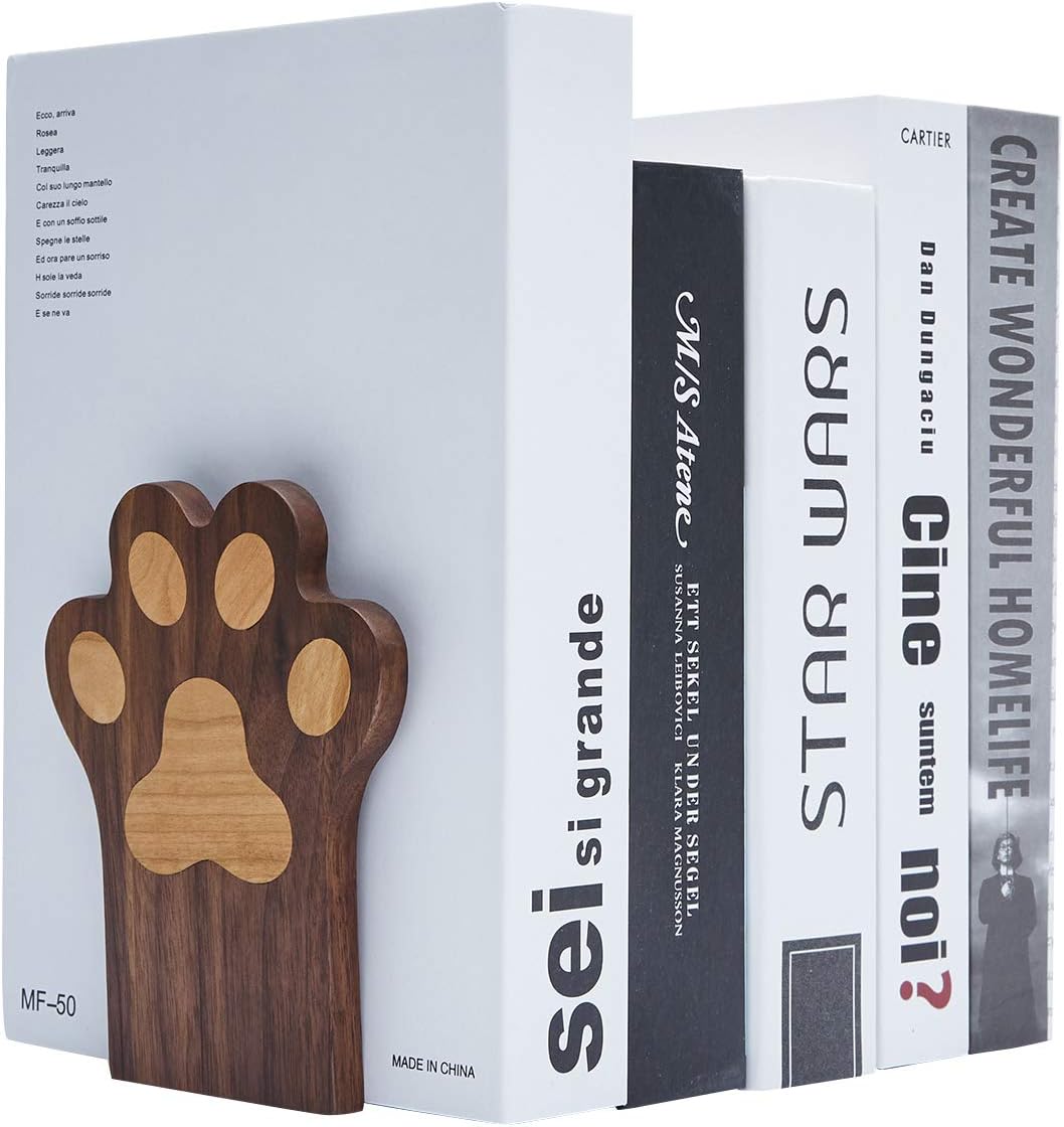 Pandapark Paw Bookends,Non-Skid Bookend for Shelves,Heavy Duty Bookends,Book Stand for Books/CDs,1 Pair