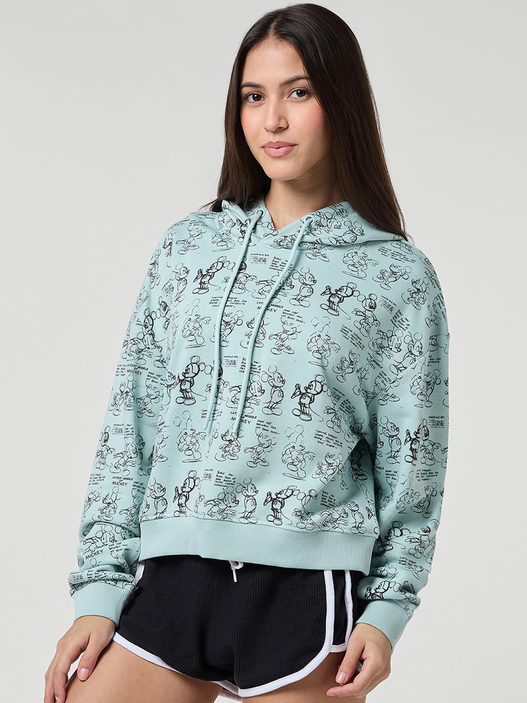 Bewakoof X Disney Mickey Mouse damska bluza z kapturem z mieszanki bawełny, oversized fit, bluza z kapturem dla kobiet, odzież zimowa