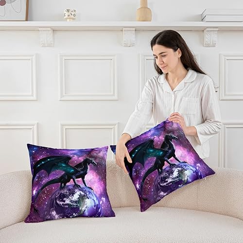Miniatura 4 de Fundas de almohada de dragón, fundas de almohada de nebulosa morada de 20 x 20 pulgadas, paquete de 4, fundas de almohada decorativas para el