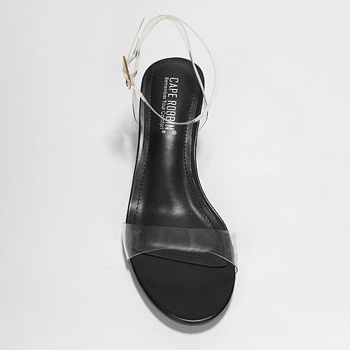 Miniatura 3 de Cape Robbin Nerina - Tacones transparentes para mujer, tacón grueso y transparente, con correa transparente, con tiras abiertas