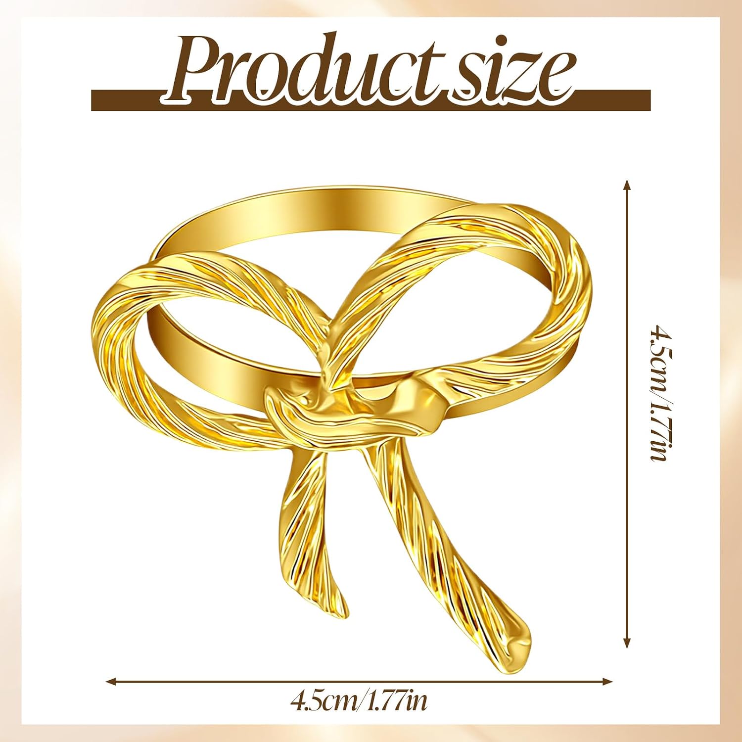 18Pcs Gold Napkin Rings, Zinc Alloy Bowknot Napkin Holders for Wedding Deco