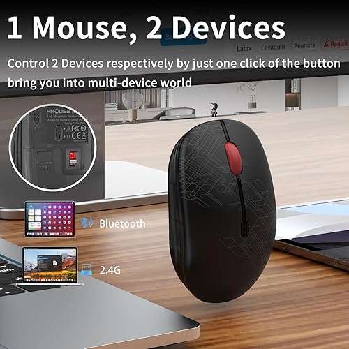 Miniatura 7 de Ratón inalámbrico de modo dual Bluetooth y USB de 2.4 GHz, clic silencioso, ergonómico para oficina y estudio, batería AA (1 año de vida), portátil