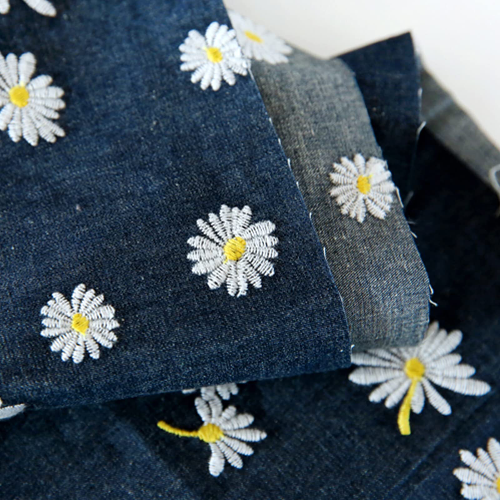 Tessuto Denim Tessuto Denim Blu Scuro Tessuto 100% Cotone Fantasia Floreale Tessuto Ricamato Tessuto da Cucito Creativo per Costumi Artigianato E Decorazioni per La Casa(Size:1.5x2m/59x78.7in)