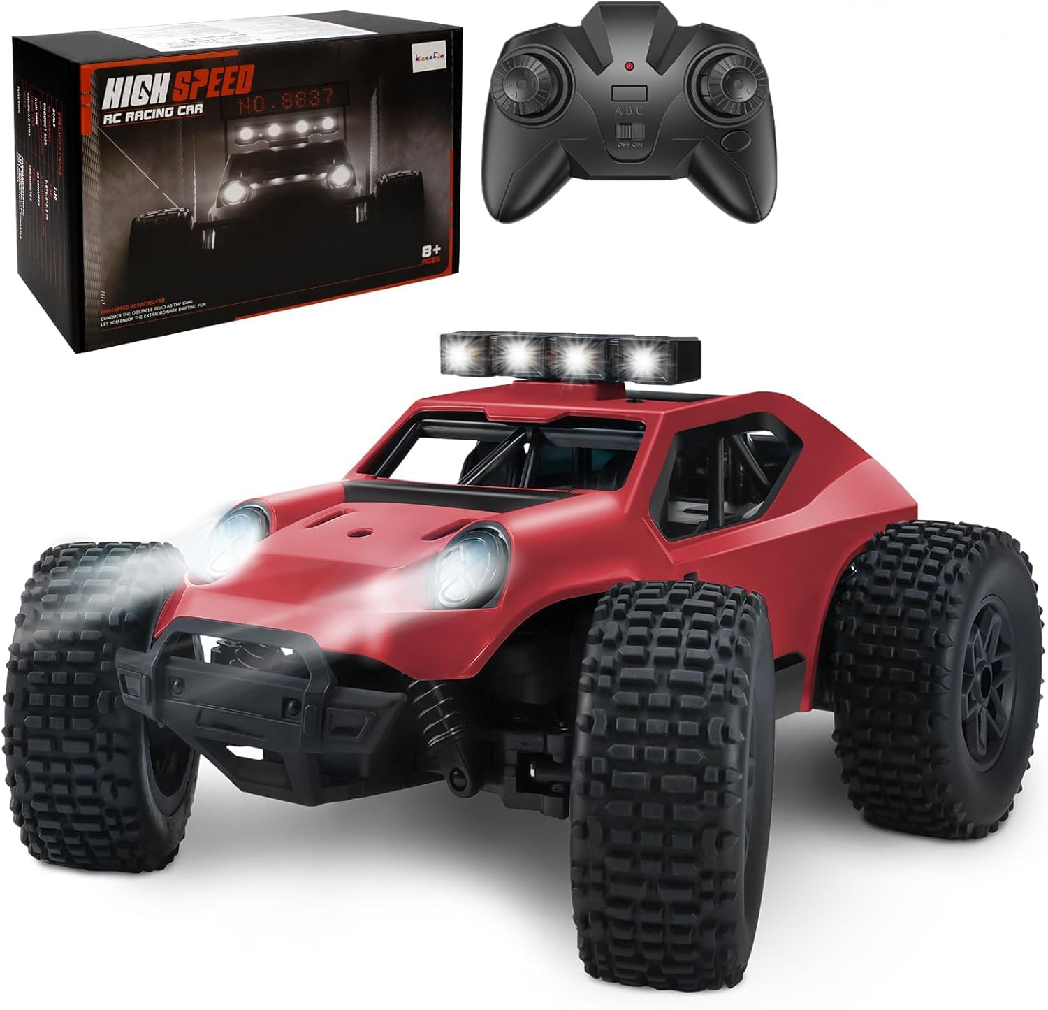 Kizeefun Ferngesteuertes Auto, 2.4Ghz 1/20 RC Auto Geländewagen 20 km/h Alle Gelände, Elektrisches Spielzeug, Offroad mit 2 AKKU 50min Spielzeit und LED Scheinwerfer, Geburtstagsfeier Kindergeburtstag