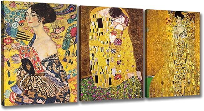 ZHONGYUTONG Gustav Klimt مطبوعات فنية شهيرة ملصقات لوحة زيت قماش مجردة Gustav Klimt Kiss ملصق مصور للديكور المنزلي العمل الفني 12 & # 34 ؛ x16 & # 34 ؛ x3PCS