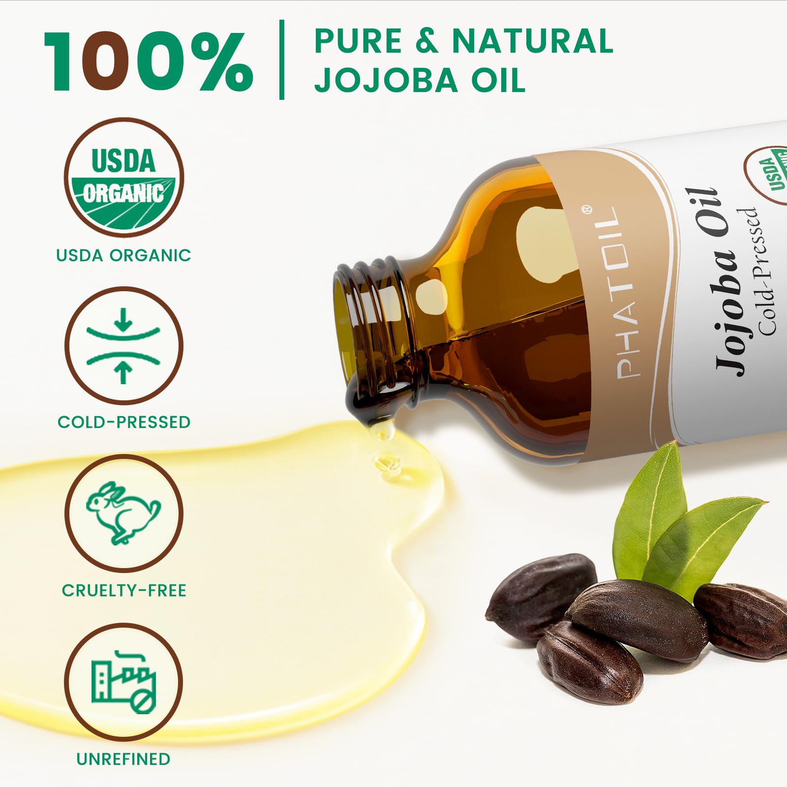 USDA Organic Jojoba Oil 118ml, Cold-Pressed, 100% Pure & Natural Jojoba Oil for Skin Hair & Body, Moisturizer, Anti-Aging - Image 2