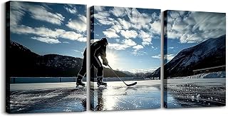 Feelyou Ice Hockey Canvas Wall Art For Bedroom Wall Decorations For Living Room Office Sports Games Wall Decor Ice Hockey Painting Framed Wall Pictures 3 Piece Ready To Hang for Bathroom Home Decor