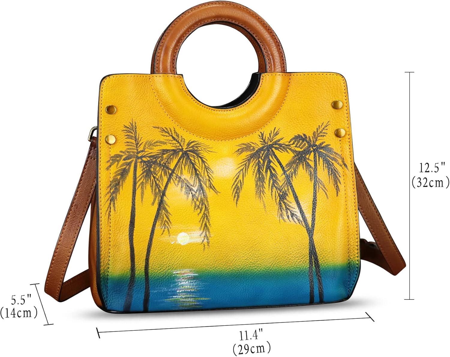 Genuine Leather Tote Bag for Women Hand Painted Leather Shoulder Handbag Handmade Purse Crossbody Work Tote Casual Purse - Image 5