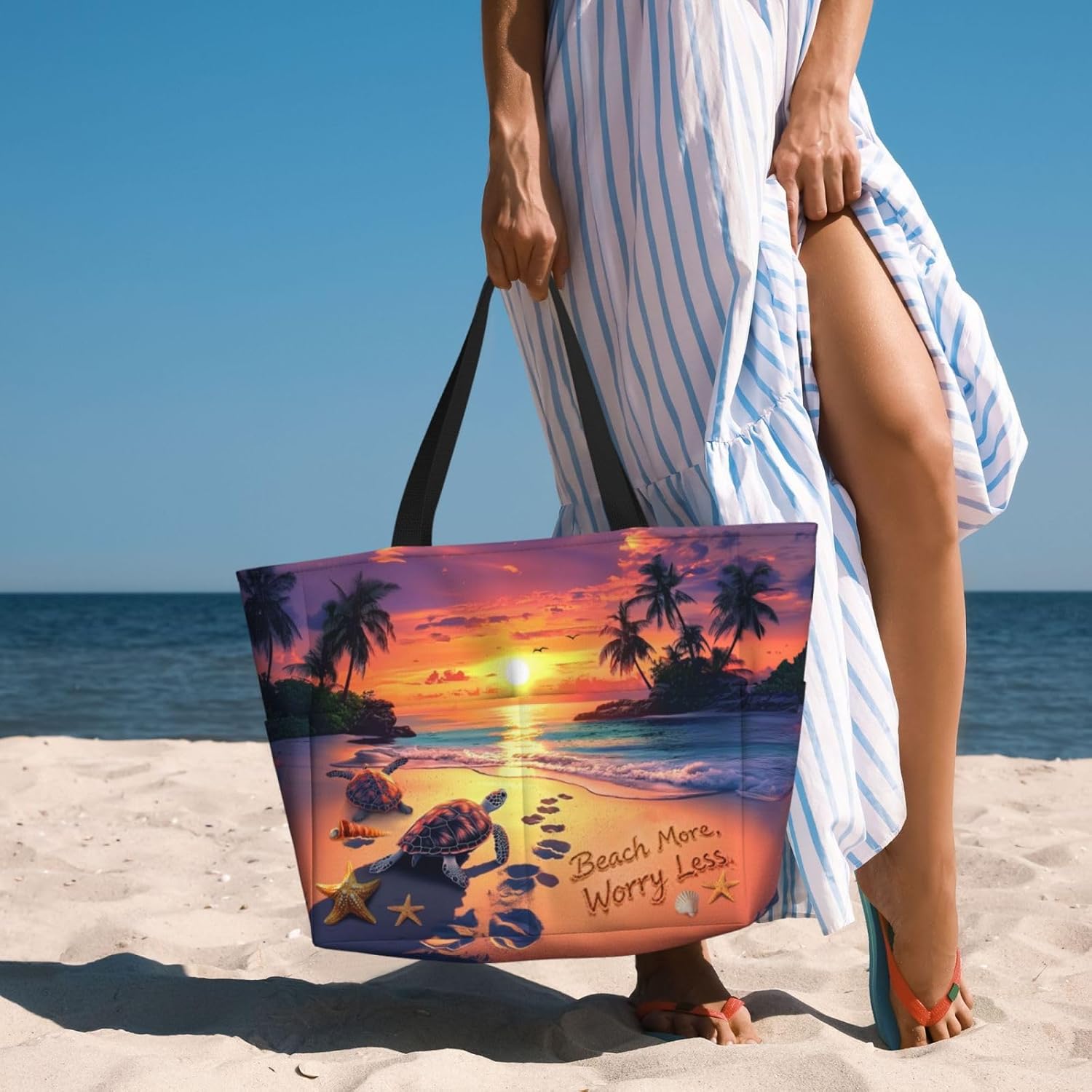 Beach Bag for Women, Large Waterproof Sandproof Tote with Zipper, Foldable Lightweight Swim Bag for Beach Pool Gym - Image 3