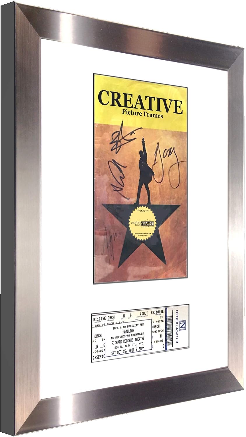 Creative Picture Frames 11X14Ss-W Stainless Steel Theatre Frame With White Matting, Holds 5.5X8.5-Inch Media Plus Ticket Including Installed Wall Hanger (Theatre Bill Not Included)