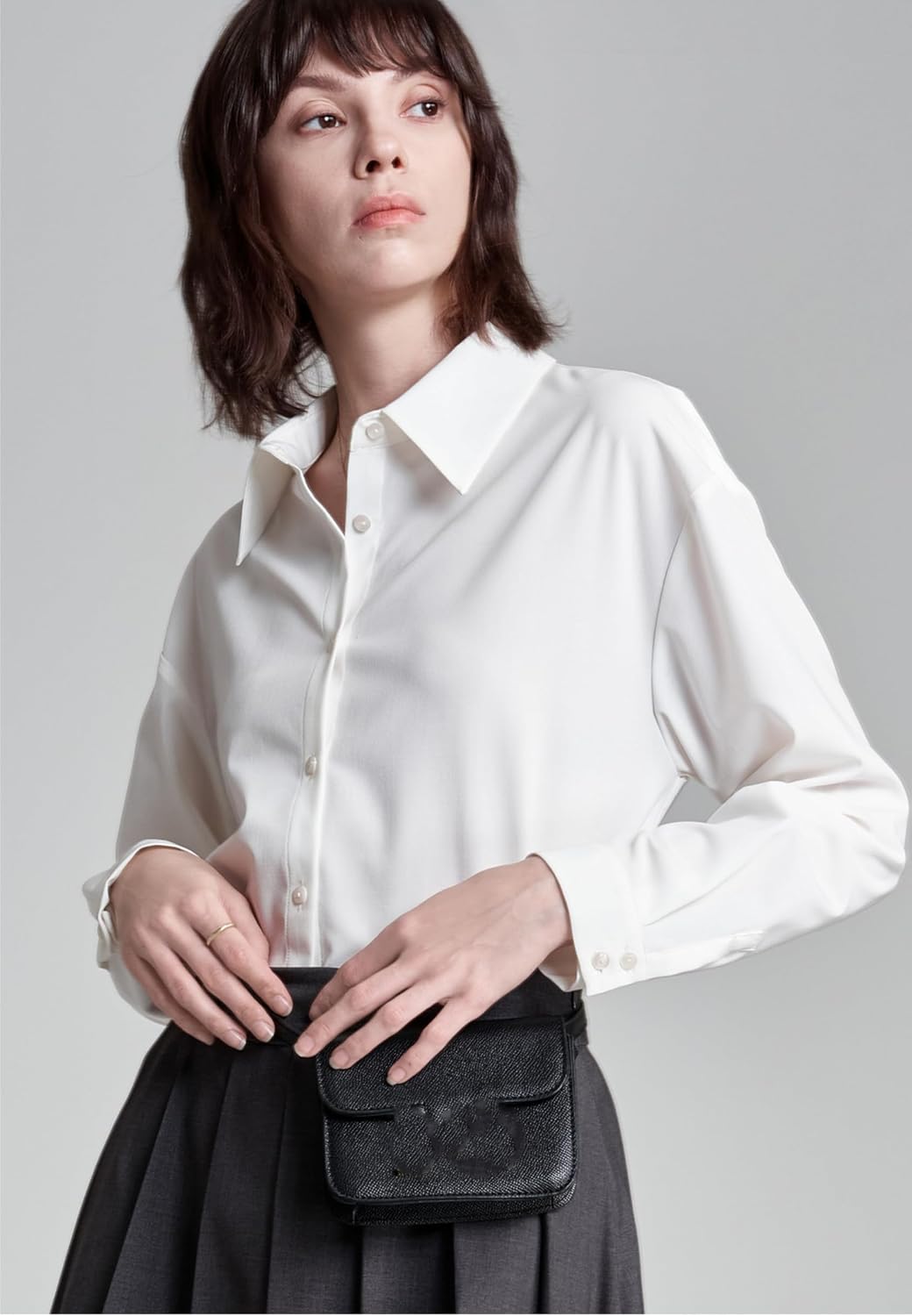 MAFSMJP Womens Boutton Down Shirt White Long Sleeve Summer Loose Inner Layer Shirt for Lady